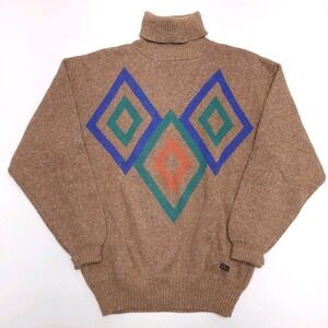 Vintage‎ Women's Wool Sweater Turtle Neck Geometric Kim Top Line Size 38 Italy